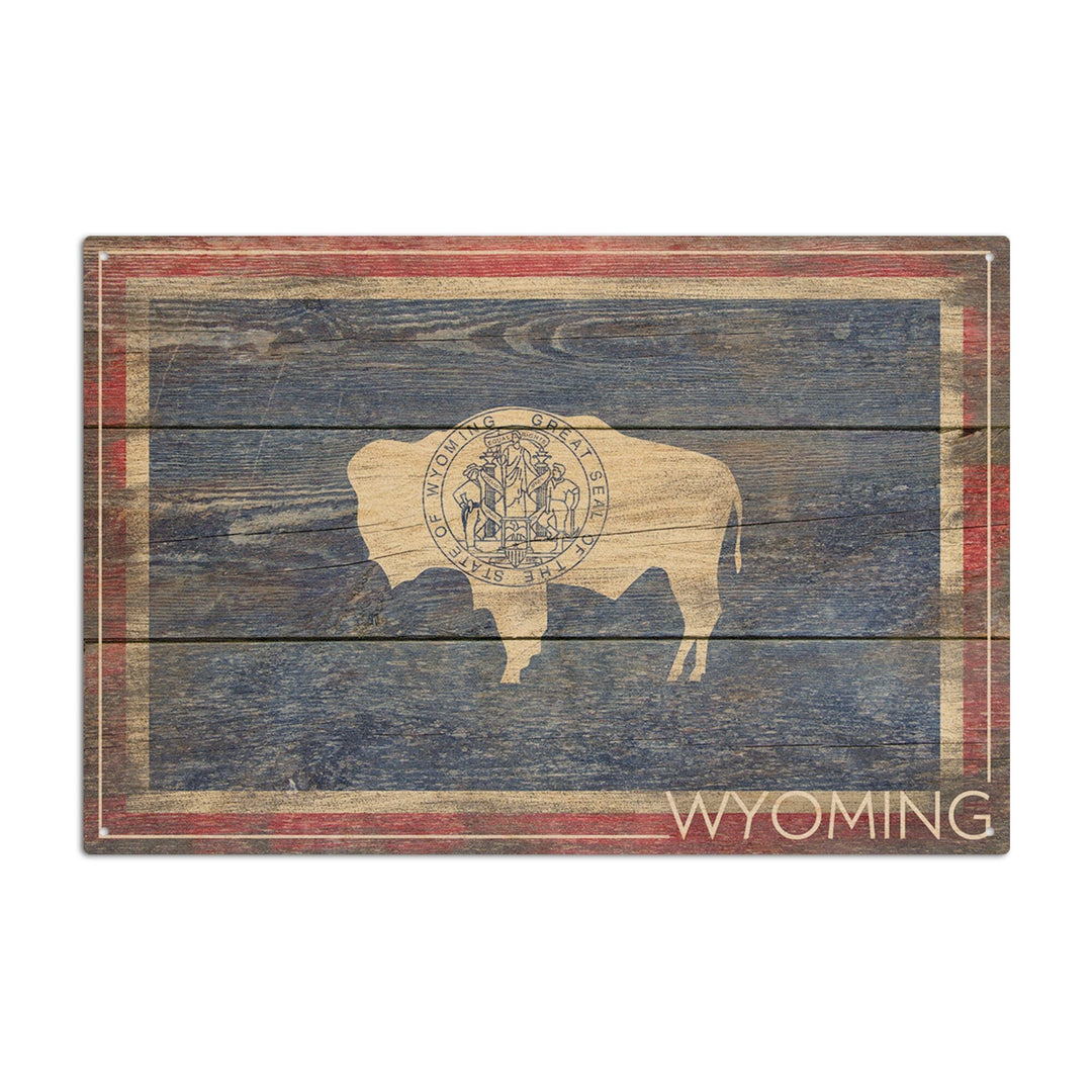 Rustic Wyoming State Flag, Lantern Press Artwork, Wood Signs and Postcards Wood Lantern Press 6x9 Wood Sign 