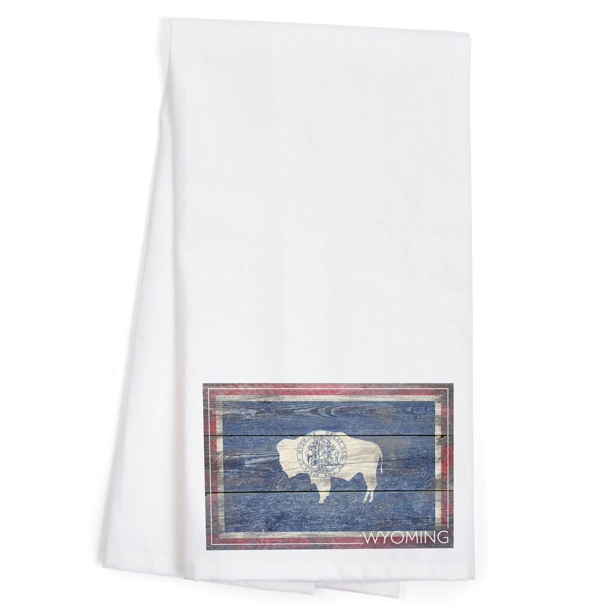 Rustic Wyoming State Flag, Organic Cotton Kitchen Tea Towels Kitchen Lantern Press 