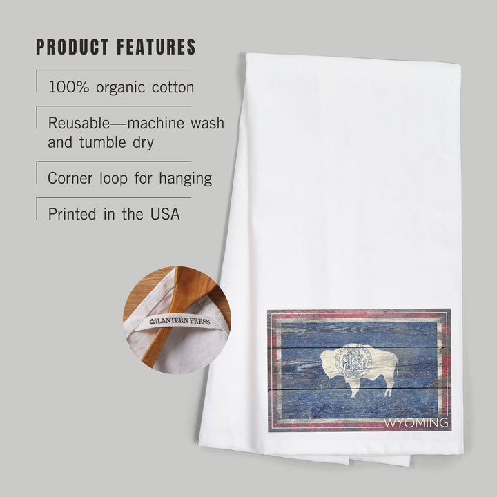 Rustic Wyoming State Flag, Organic Cotton Kitchen Tea Towels Kitchen Lantern Press 