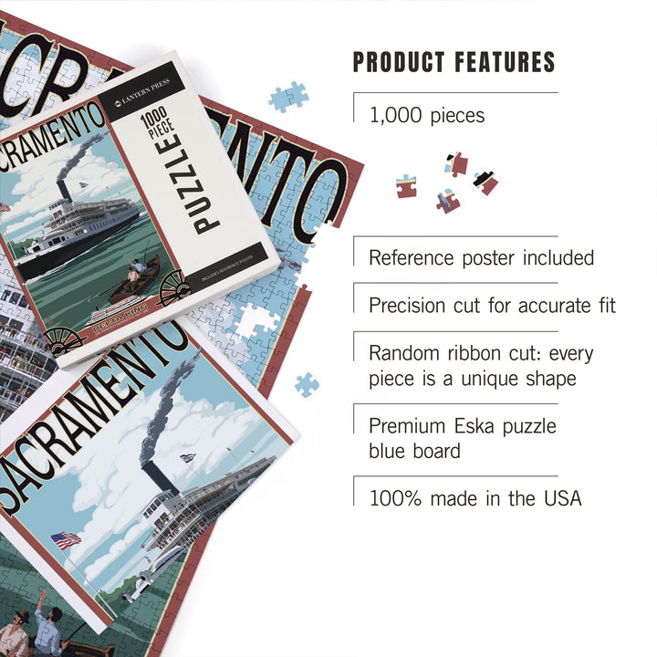 Sacramento, California, Delta King Riverboat, Jigsaw Puzzle Puzzle Lantern Press 