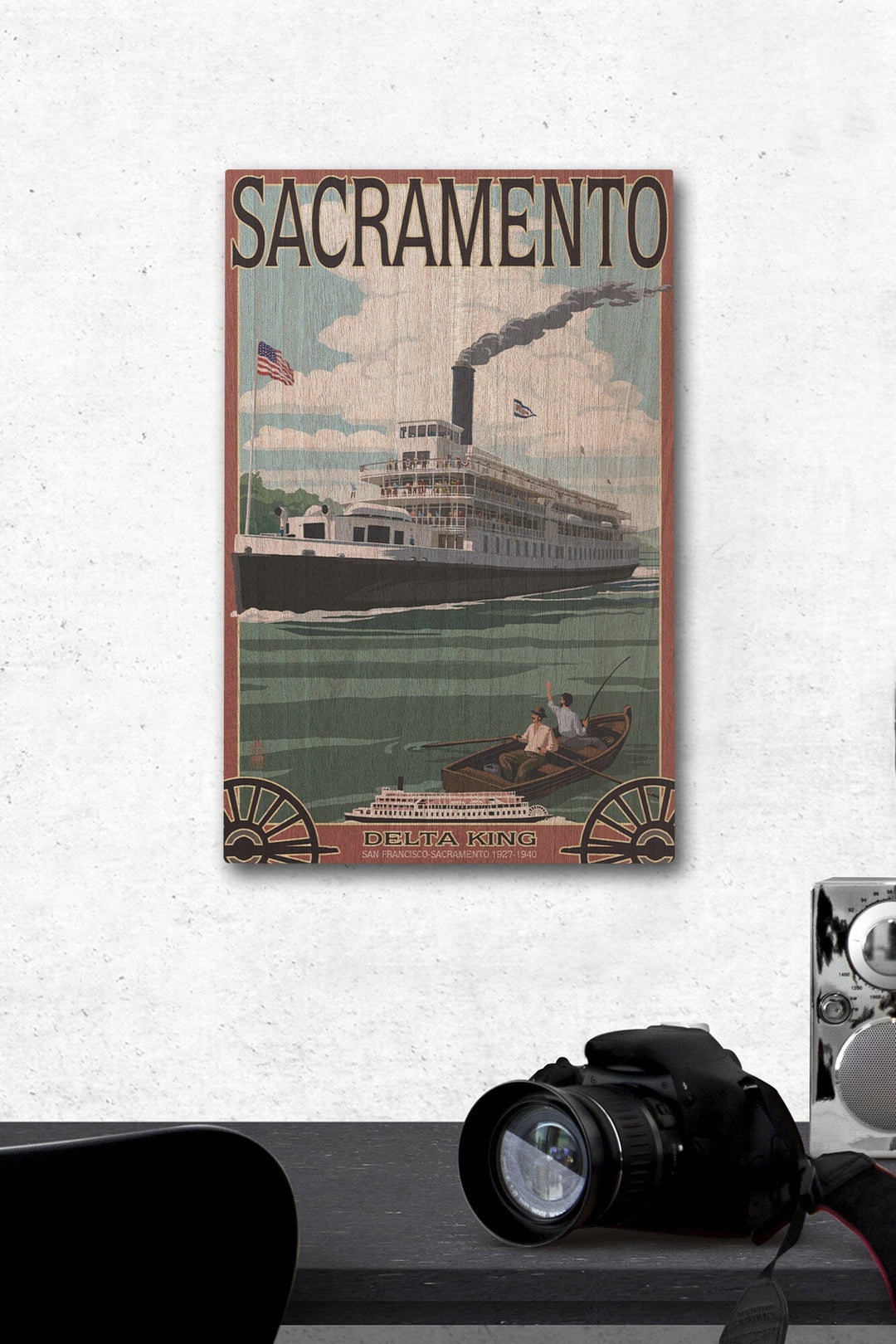 Sacramento, California, Delta King Riverboat, Lantern Press Artwork, Wood Signs and Postcards Wood Lantern Press 12 x 18 Wood Gallery Print 