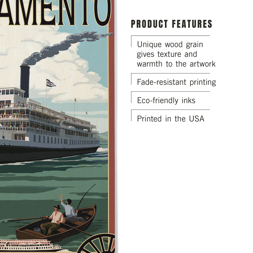 Sacramento, California, Delta King Riverboat, Lantern Press Artwork, Wood Signs and Postcards Wood Lantern Press 