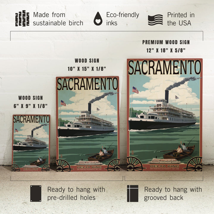 Sacramento, California, Delta King Riverboat, Lantern Press Artwork, Wood Signs and Postcards Wood Lantern Press 