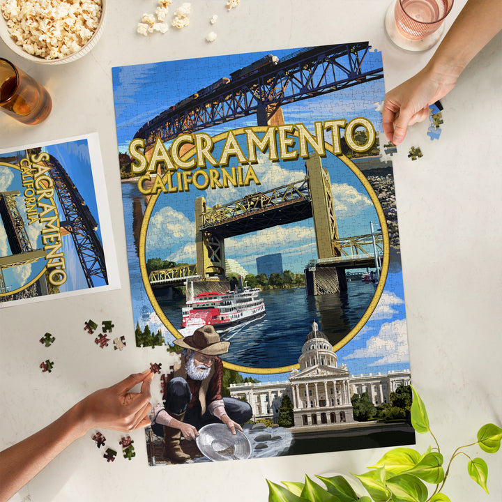 Sacramento, California, Montage, Jigsaw Puzzle Puzzle Lantern Press 