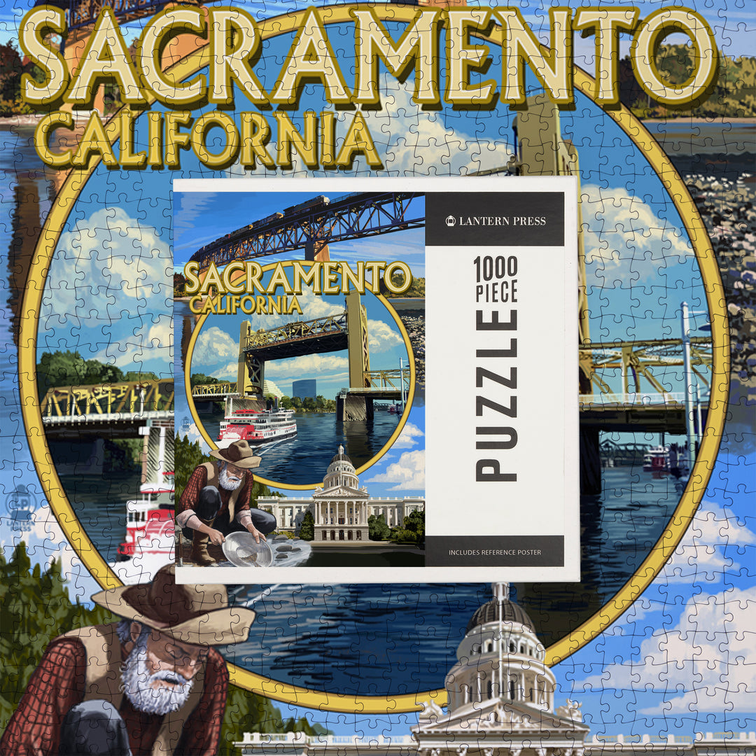 Sacramento, California, Montage, Jigsaw Puzzle Puzzle Lantern Press 
