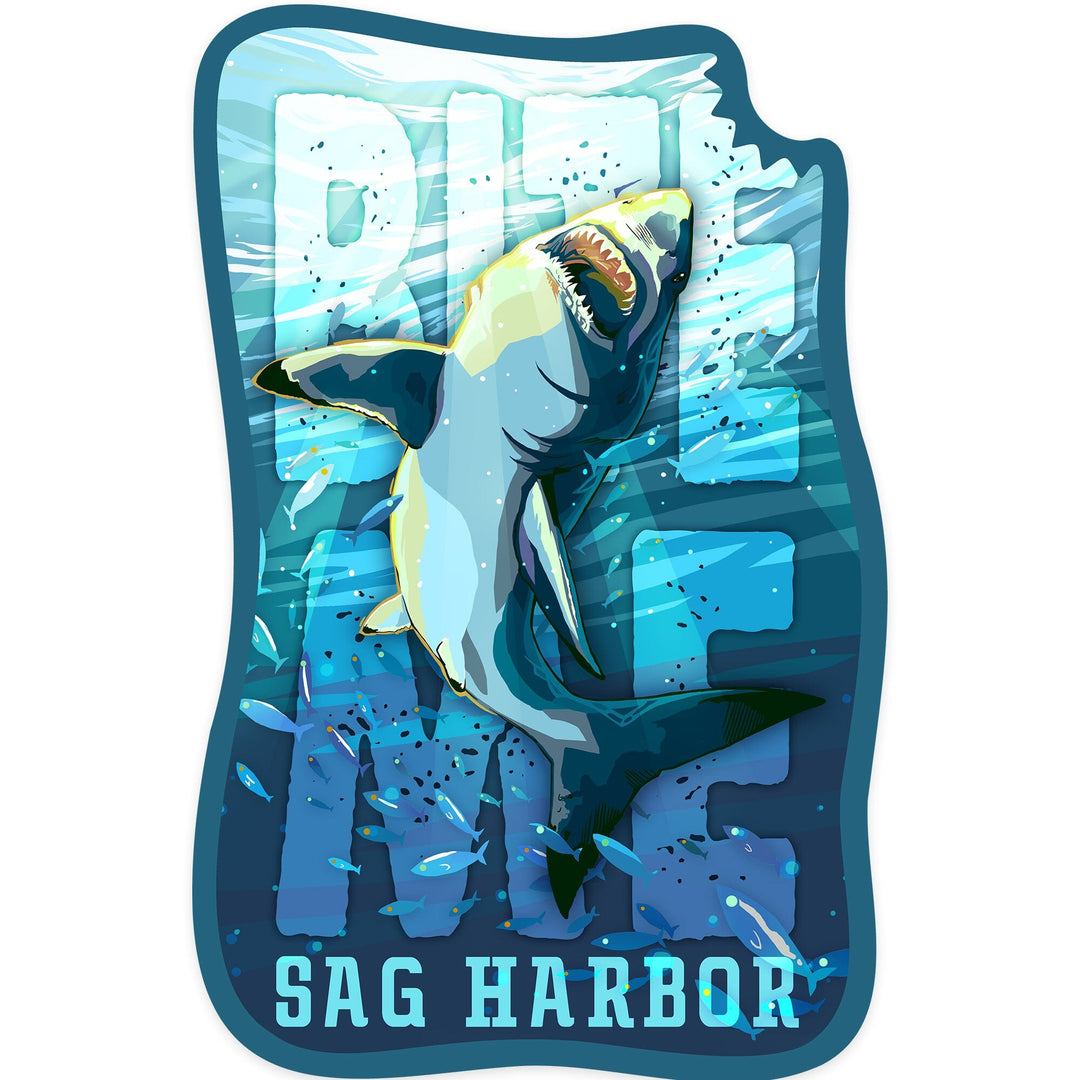 Sag Harbor, New York, Great White Shark, Bite Me, Contour, Lantern Press Artwork, Vinyl Sticker Sticker Lantern Press 