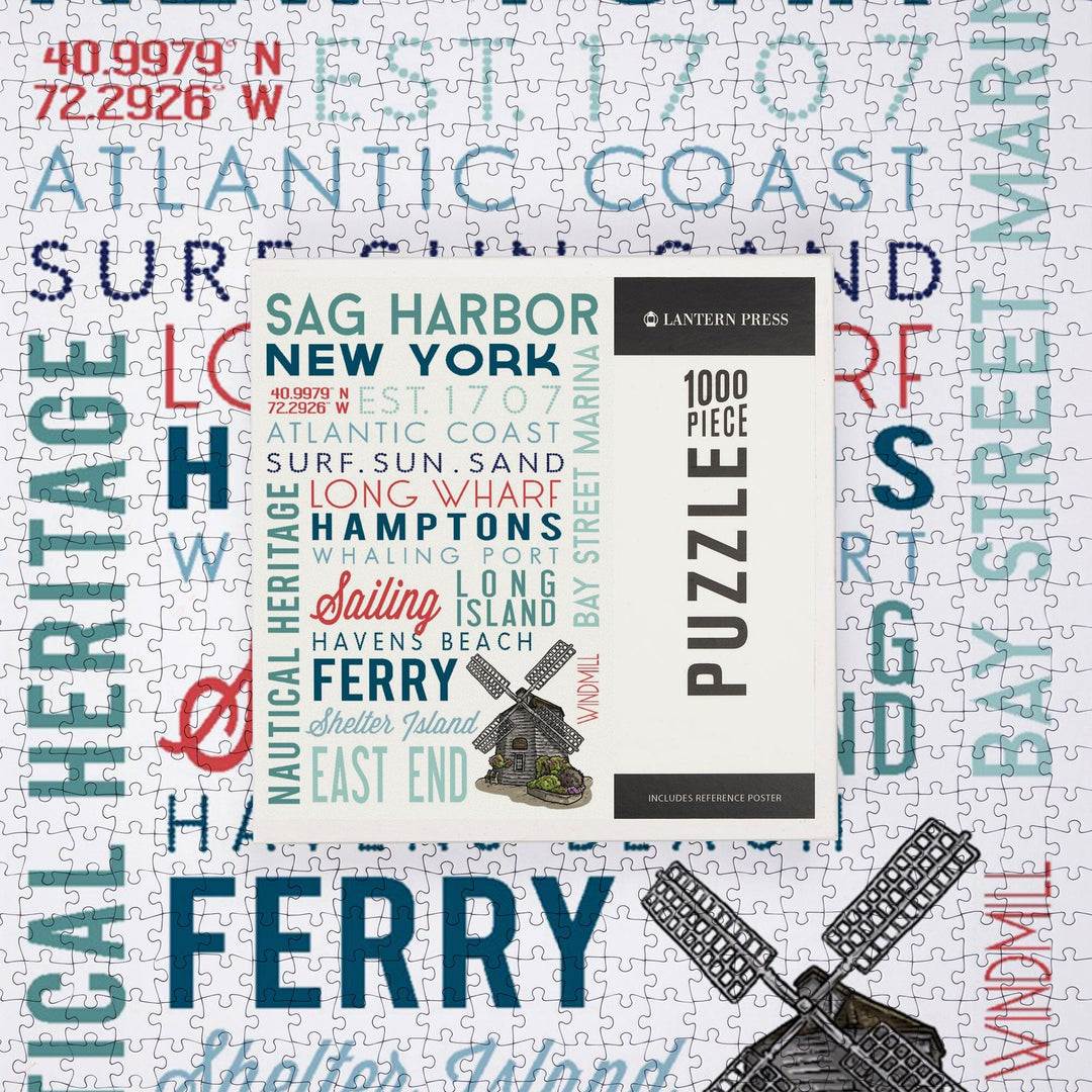 Sag Harbor, New York, Typography, Jigsaw Puzzle Puzzle Lantern Press 