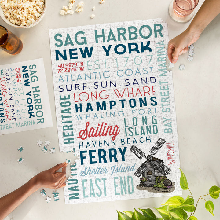 Sag Harbor, New York, Typography, Jigsaw Puzzle Puzzle Lantern Press 