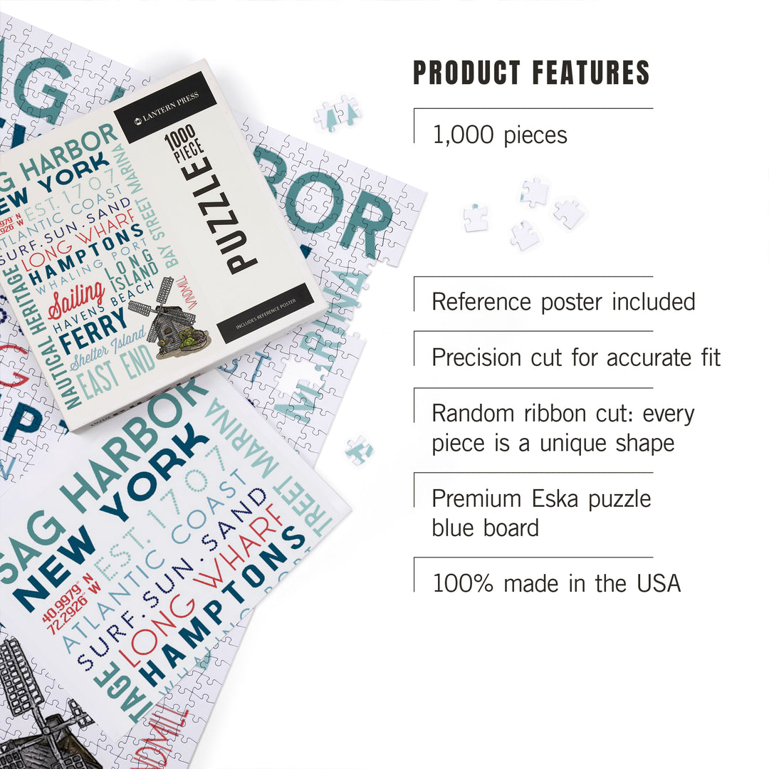 Sag Harbor, New York, Typography, Jigsaw Puzzle Puzzle Lantern Press 