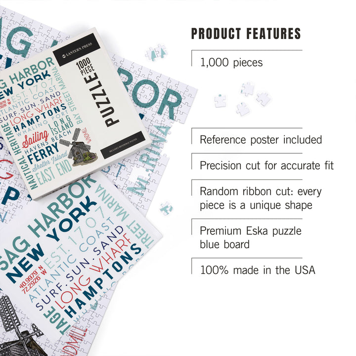 Sag Harbor, New York, Typography, Jigsaw Puzzle Puzzle Lantern Press 