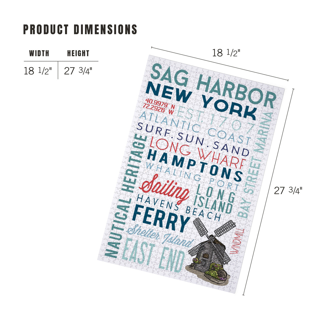 Sag Harbor, New York, Typography, Jigsaw Puzzle Puzzle Lantern Press 