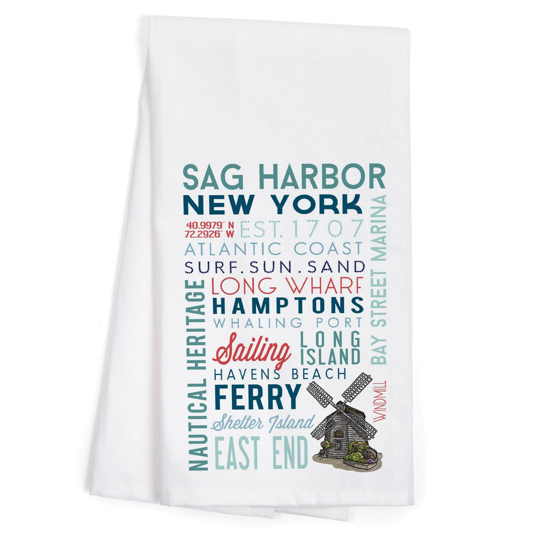 Sag Harbor, New York, Typography, Organic Cotton Kitchen Tea Towels Kitchen Lantern Press 