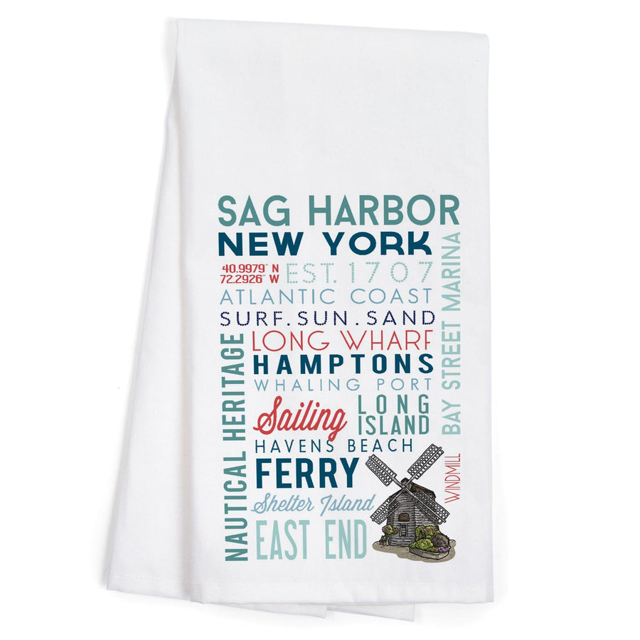 Sag Harbor, New York, Typography, Organic Cotton Kitchen Tea Towels Kitchen Lantern Press 