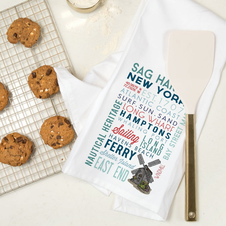 Sag Harbor, New York, Typography, Organic Cotton Kitchen Tea Towels Kitchen Lantern Press 