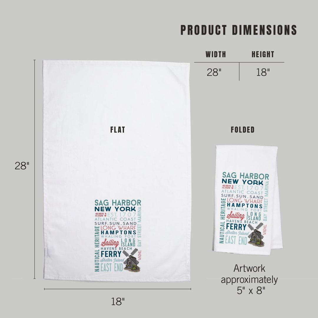 Sag Harbor, New York, Typography, Organic Cotton Kitchen Tea Towels Kitchen Lantern Press 