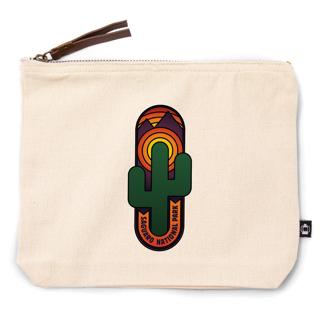 Saguaro National Park, Arizona, Cactus, , Vector, Organic Cotton Zipper Pouch, Go Bag Go Bag Lantern Press 