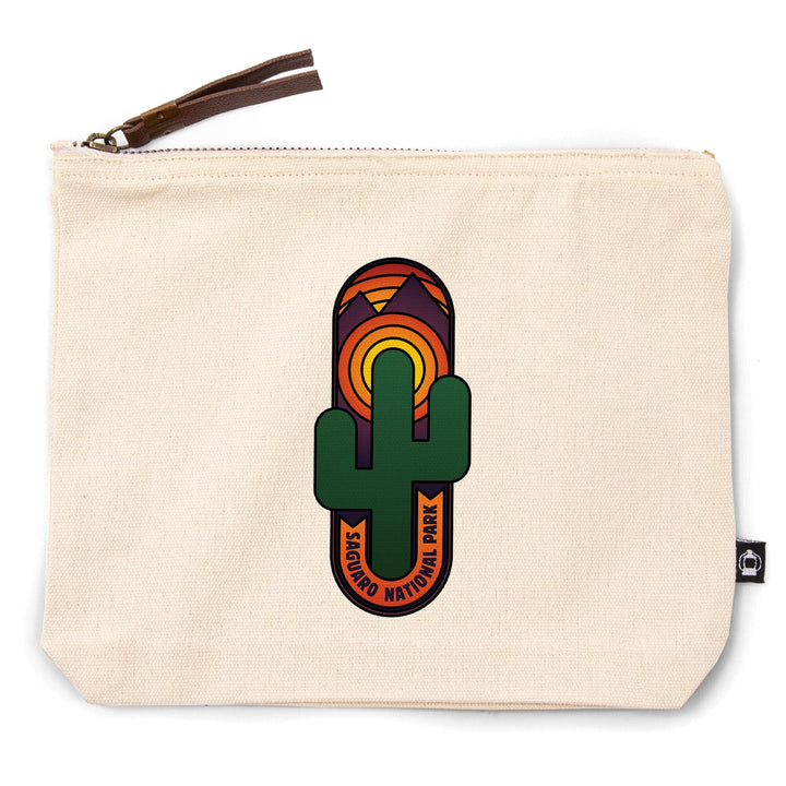 Saguaro National Park, Arizona, Cactus, , Vector, Organic Cotton Zipper Pouch, Go Bag Go Bag Lantern Press 