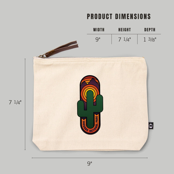 Saguaro National Park, Arizona, Cactus, , Vector, Organic Cotton Zipper Pouch, Go Bag Go Bag Lantern Press 