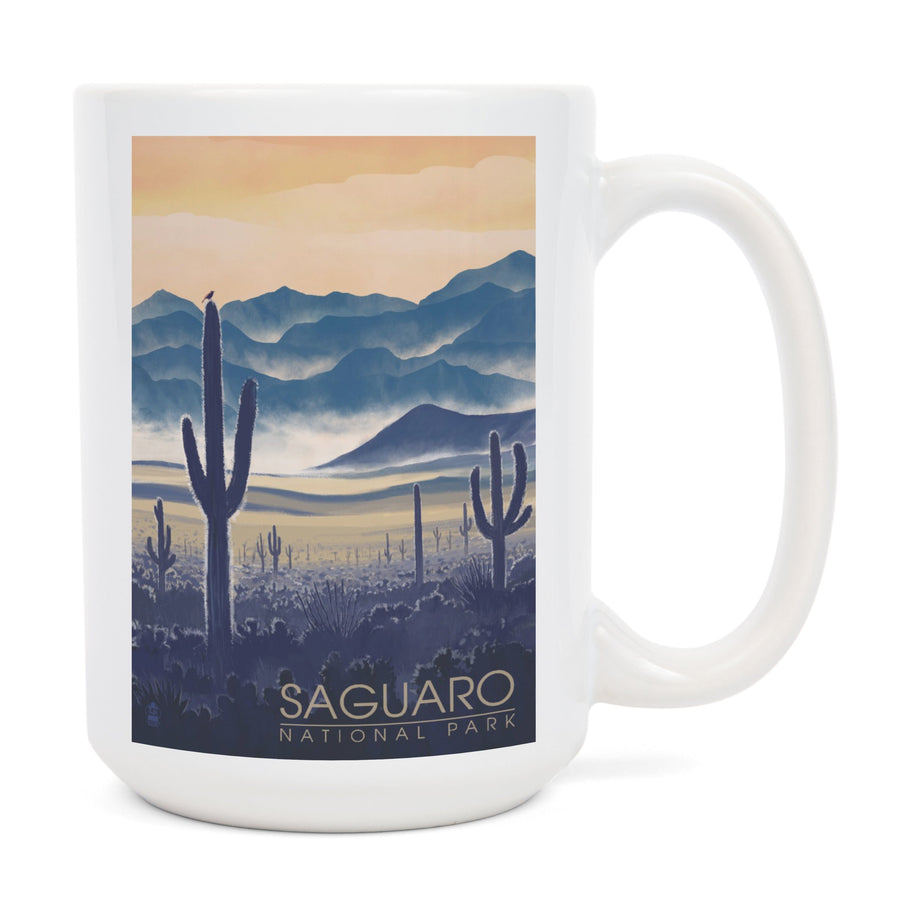 Saguaro National Park, Arizona, Desert Landscape, Lantern Press Artwork, Ceramic Mug Mugs Lantern Press 