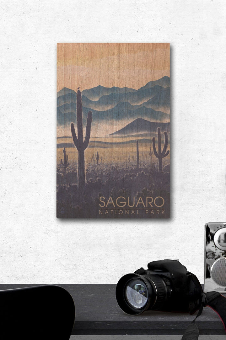 Saguaro National Park, Arizona, Desert Landscape, Lantern Press Artwork, Wood Signs and Postcards Wood Lantern Press 12 x 18 Wood Gallery Print 