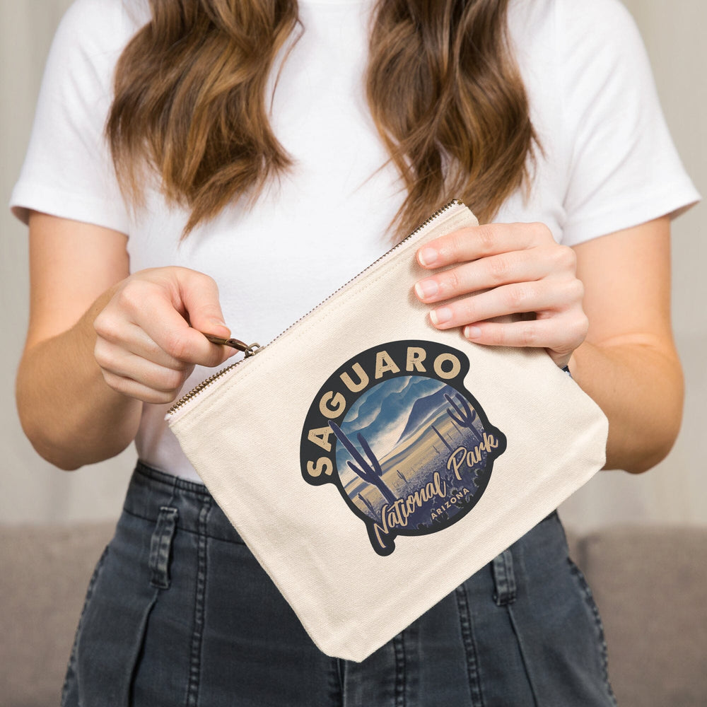 Saguaro National Park, Arizona, Desert Landscape,, Organic Cotton Zipper Pouch, Go Bag Go Bag Lantern Press 