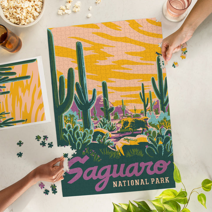 Saguaro National Park, Arizona, Explorer Series, Saguaro, Jigsaw Puzzle Puzzle Lantern Press 