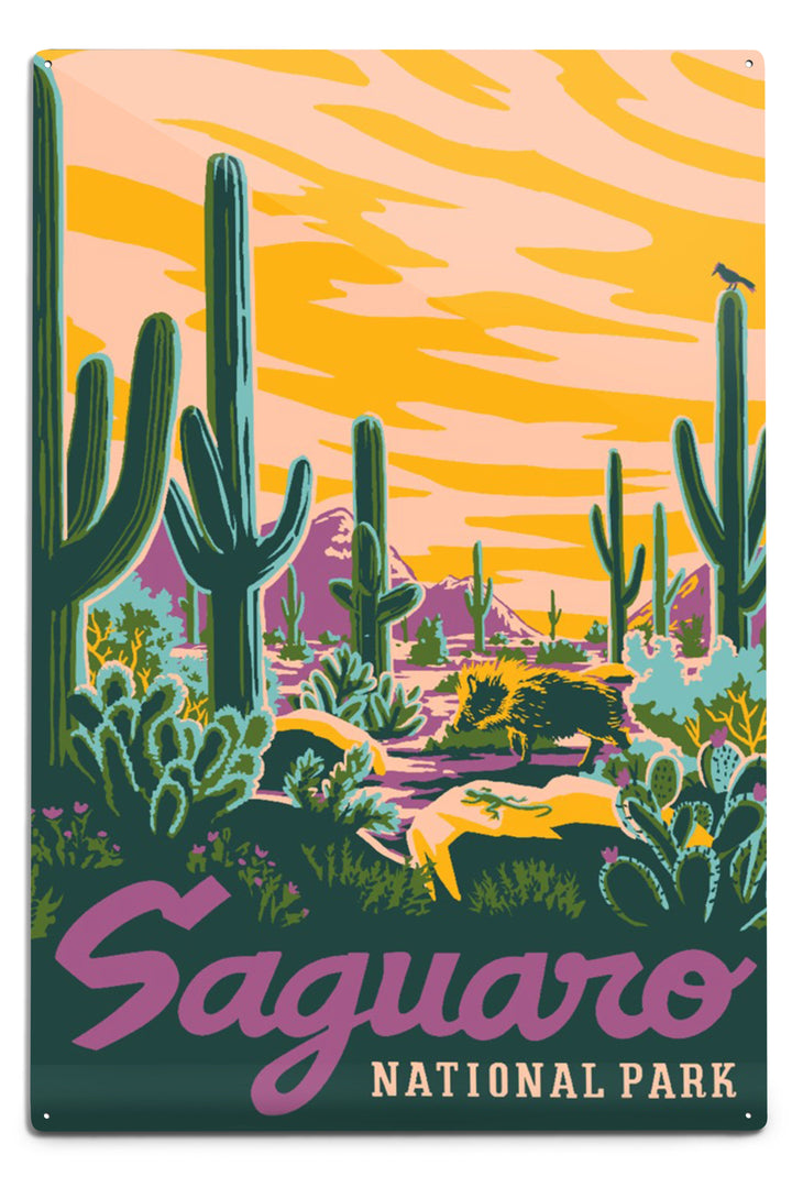 Saguaro National Park, Arizona, Explorer Series, Saguaro, Metal Signs Metal Lantern Press 12x18 Metal Sign 