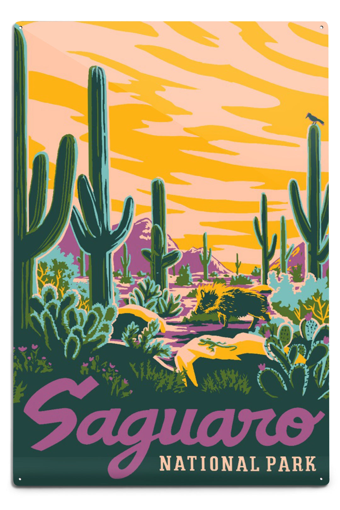 Saguaro National Park, Arizona, Explorer Series, Saguaro, Metal Signs Metal Lantern Press 6 x 9 Metal Sign 