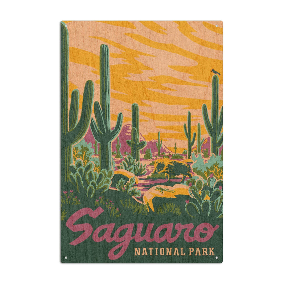 Saguaro National Park, Arizona, Explorer Series, Saguaro, Wood Signs and Postcards Wood Lantern Press 10 x 15 Wood Sign 