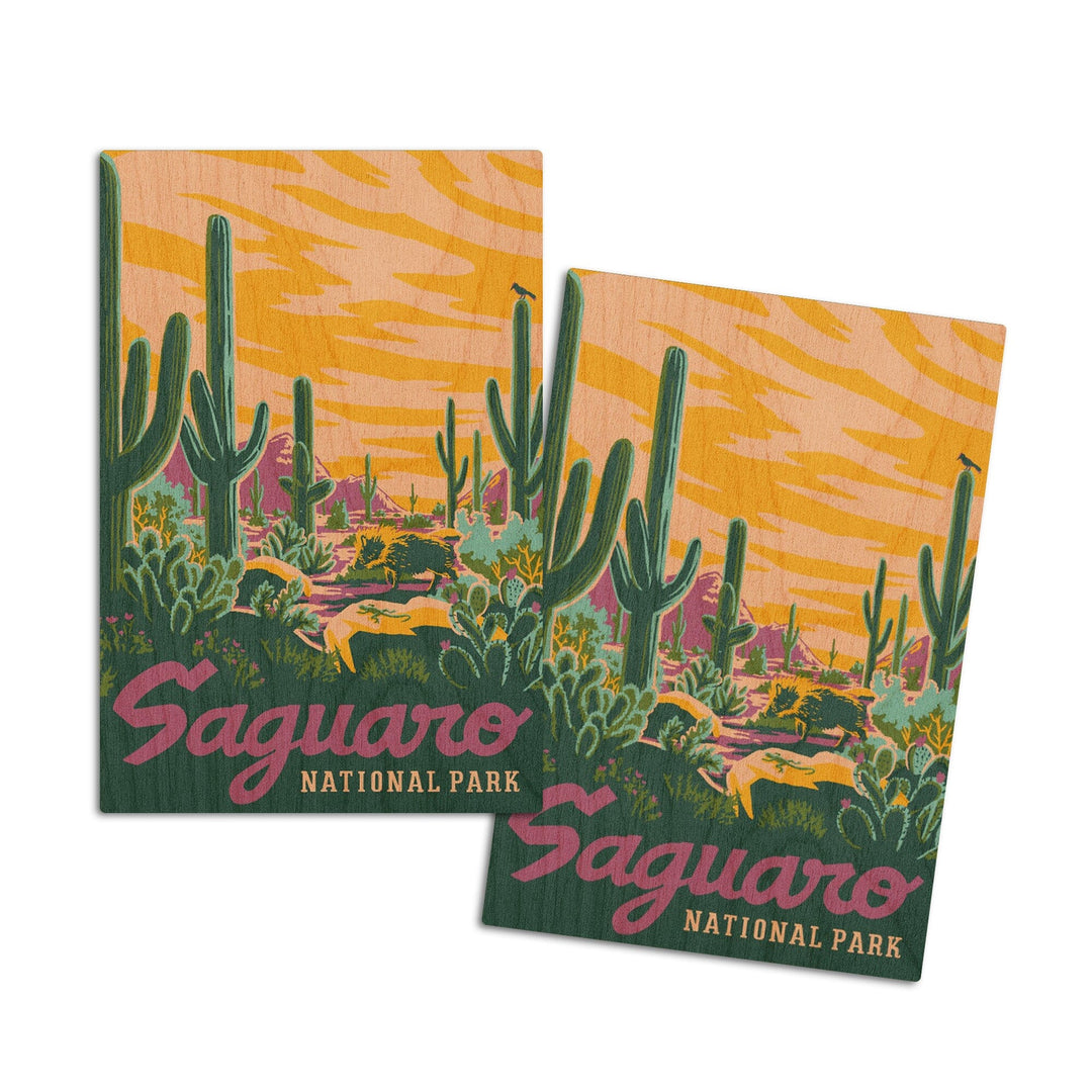 Saguaro National Park, Arizona, Explorer Series, Saguaro, Wood Signs and Postcards Wood Lantern Press 4x6 Wood Postcard Set 