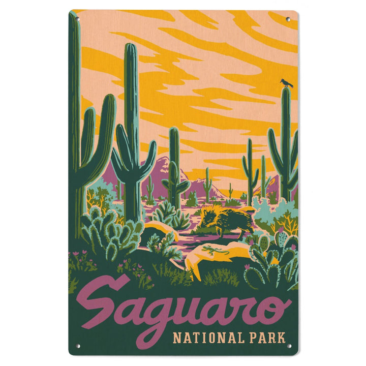 Saguaro National Park, Arizona, Explorer Series, Saguaro, Wood Signs and Postcards Wood Lantern Press 