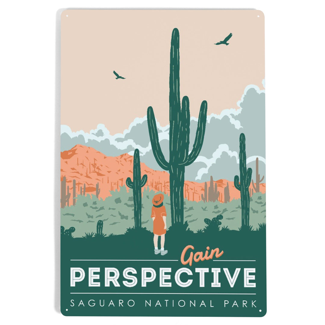 Saguaro National Park, Arizona, Gain Perspective, Vector Style, Metal Signs Metal Lantern Press 