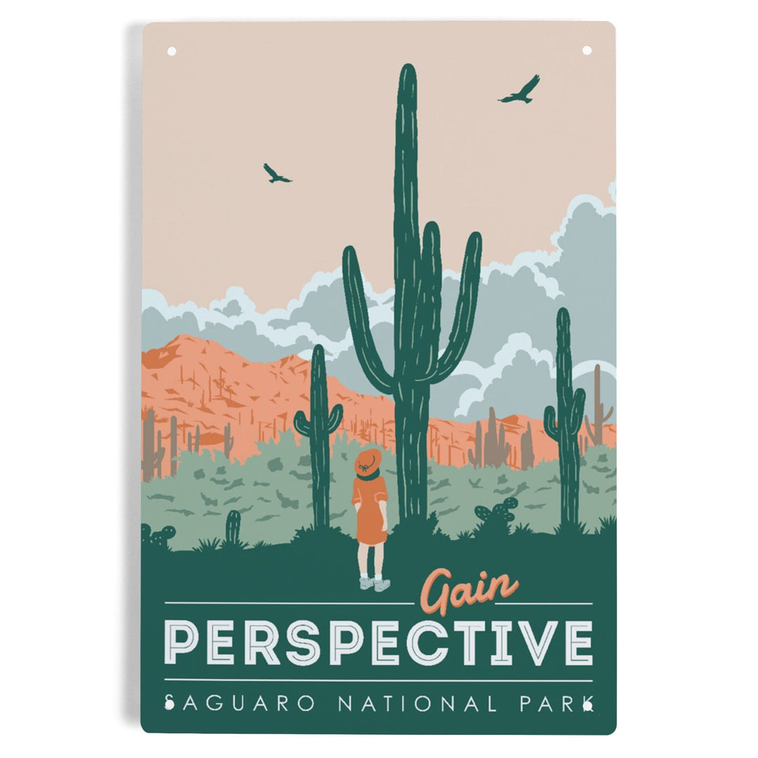 Saguaro National Park, Arizona, Gain Perspective, Vector Style, Metal Signs Metal Lantern Press 