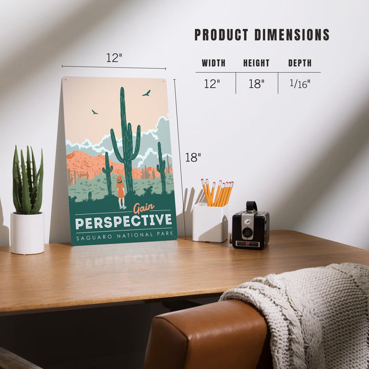 Saguaro National Park, Arizona, Gain Perspective, Vector Style, Metal Signs Metal Lantern Press 