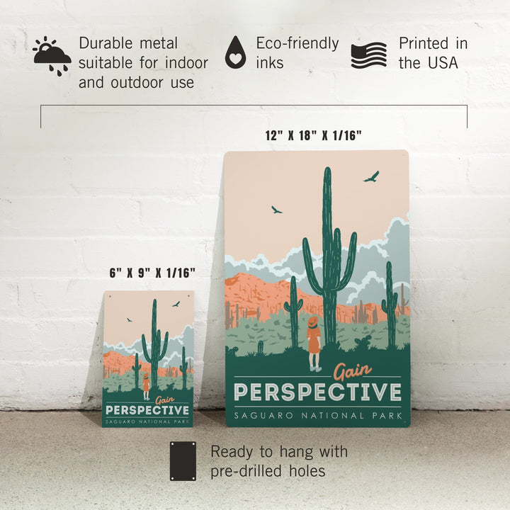 Saguaro National Park, Arizona, Gain Perspective, Vector Style, Metal Signs Metal Lantern Press 