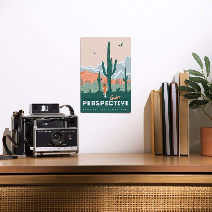 Saguaro National Park, Arizona, Gain Perspective, Vector Style, Metal Signs Metal Lantern Press 