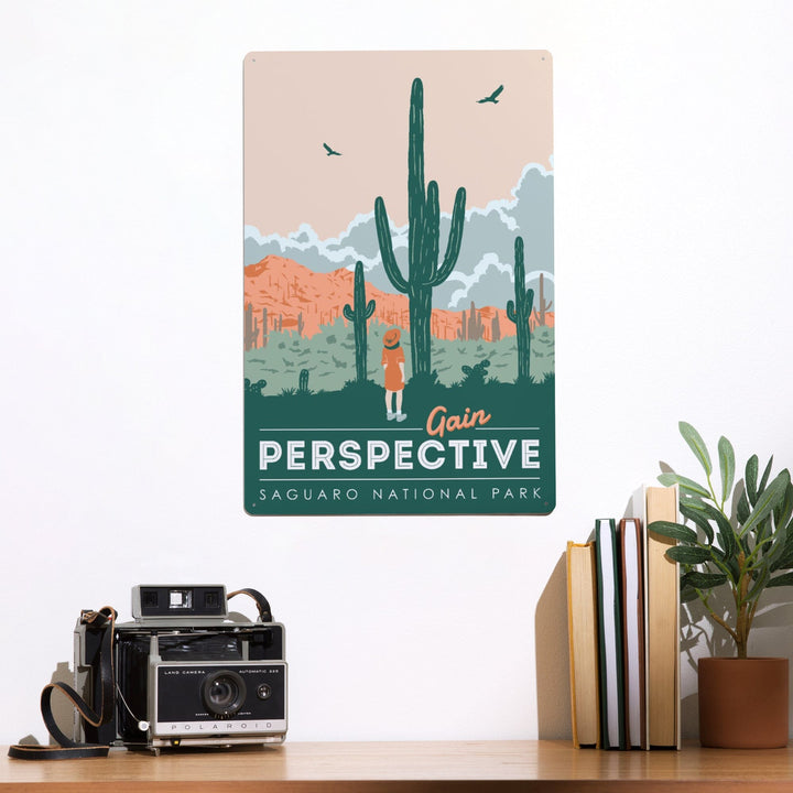 Saguaro National Park, Arizona, Gain Perspective, Vector Style, Metal Signs Metal Lantern Press 