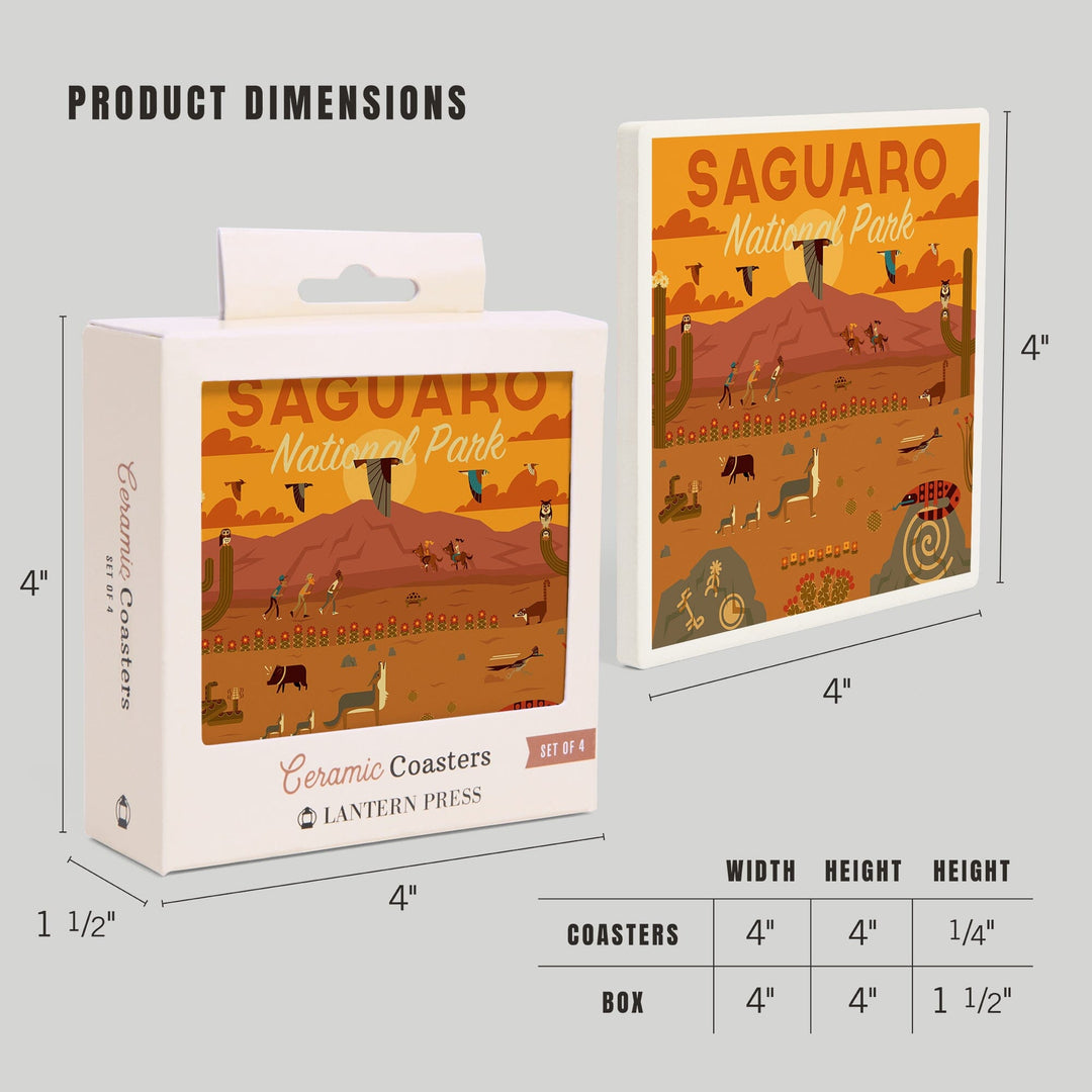 Saguaro National Park, Arizona, Geometric National Park Series, Coasters Coasters Lantern Press 