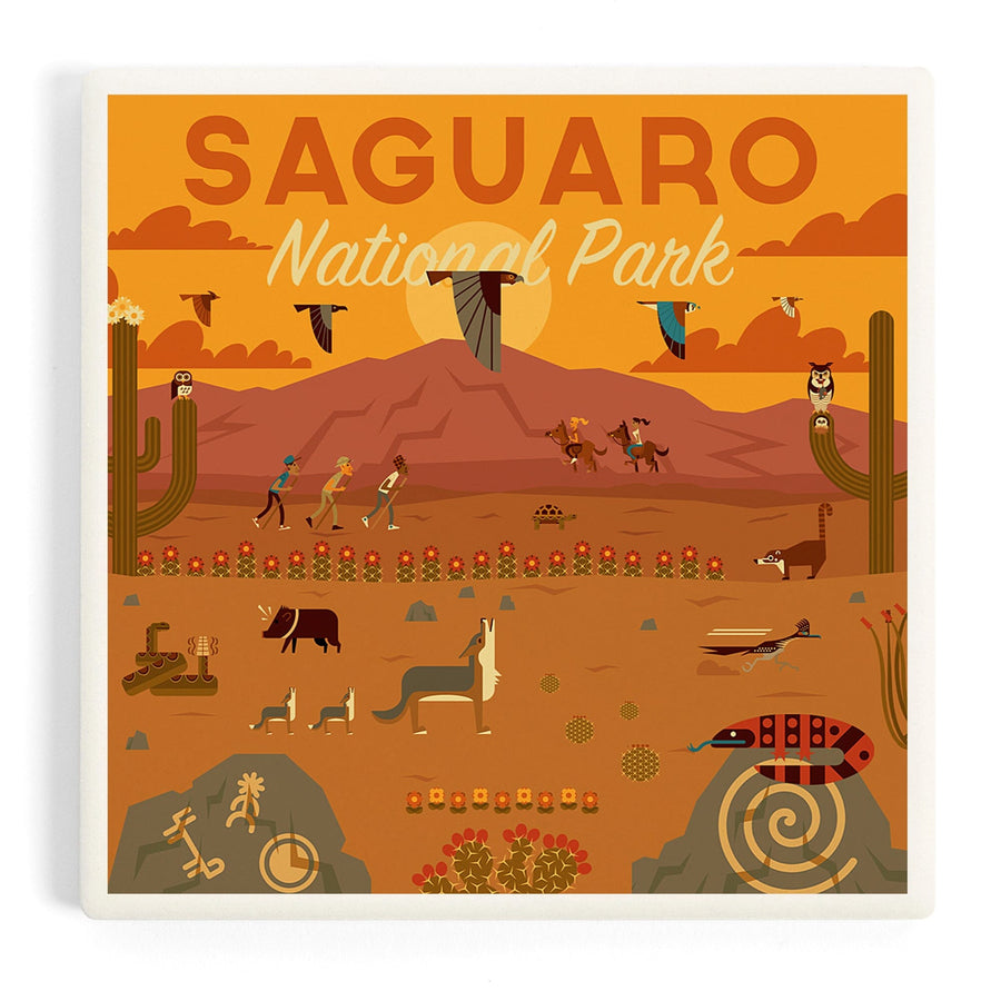 Saguaro National Park, Arizona, Geometric National Park Series, Coasters Coasters Lantern Press 