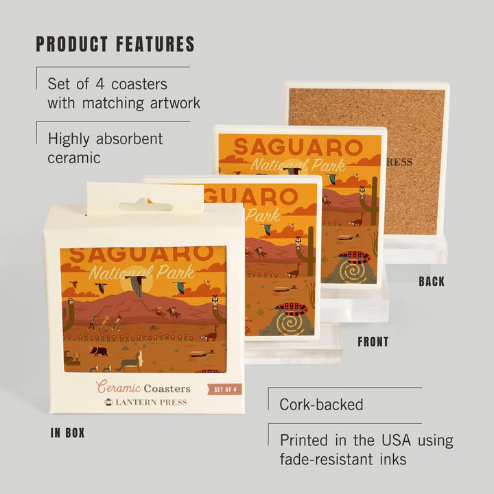 Saguaro National Park, Arizona, Geometric National Park Series, Coasters Coasters Lantern Press 