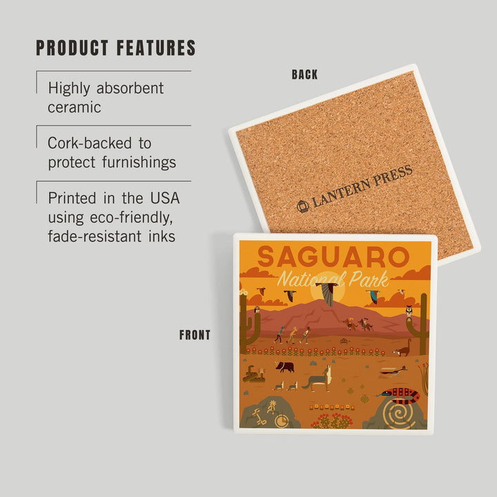 Saguaro National Park, Arizona, Geometric National Park Series, Coasters Coasters Lantern Press 
