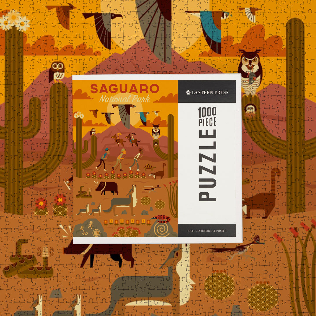 Saguaro National Park, Arizona, Geometric National Park Series, Jigsaw Puzzle Puzzle Lantern Press 