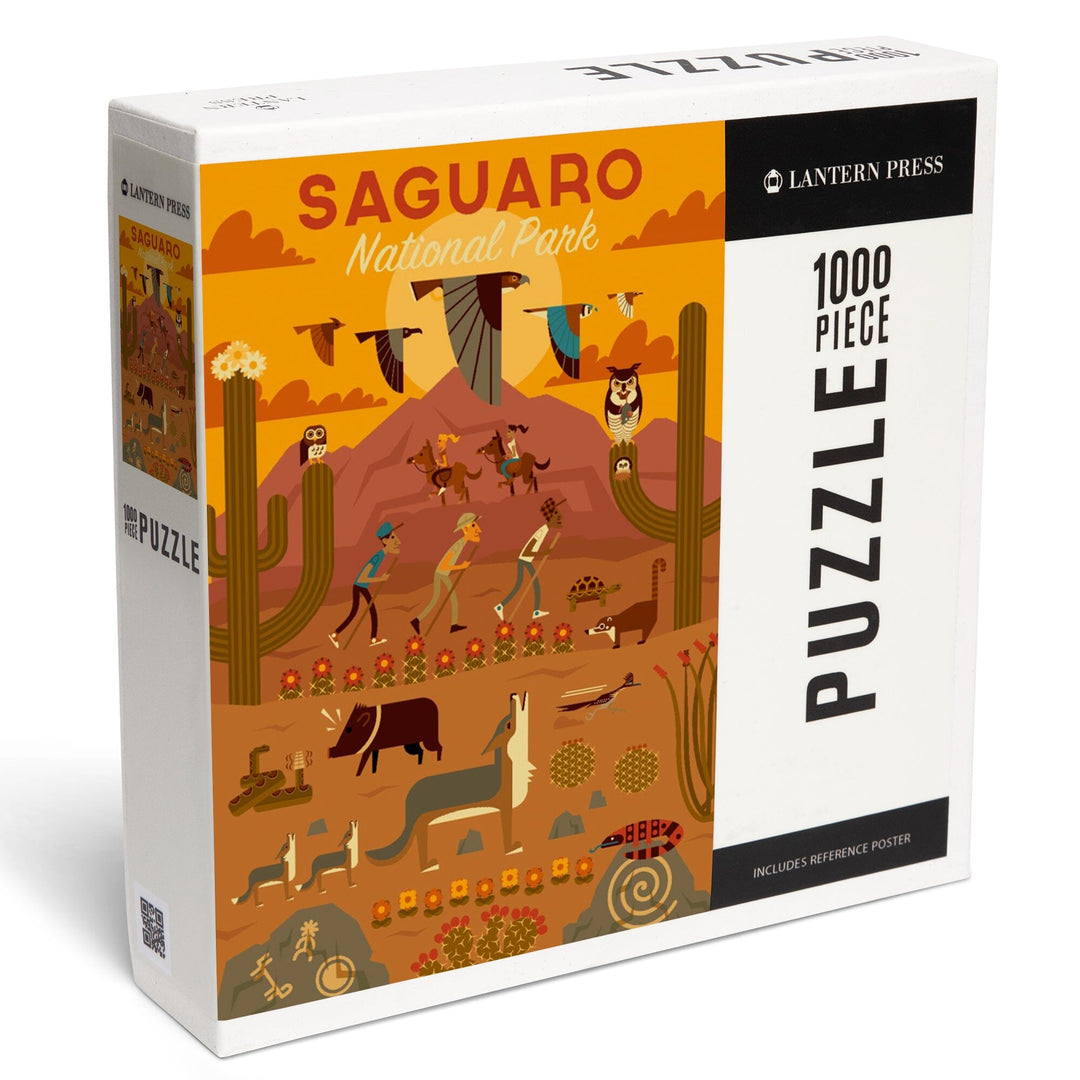 Saguaro National Park, Arizona, Geometric National Park Series, Jigsaw Puzzle Puzzle Lantern Press 