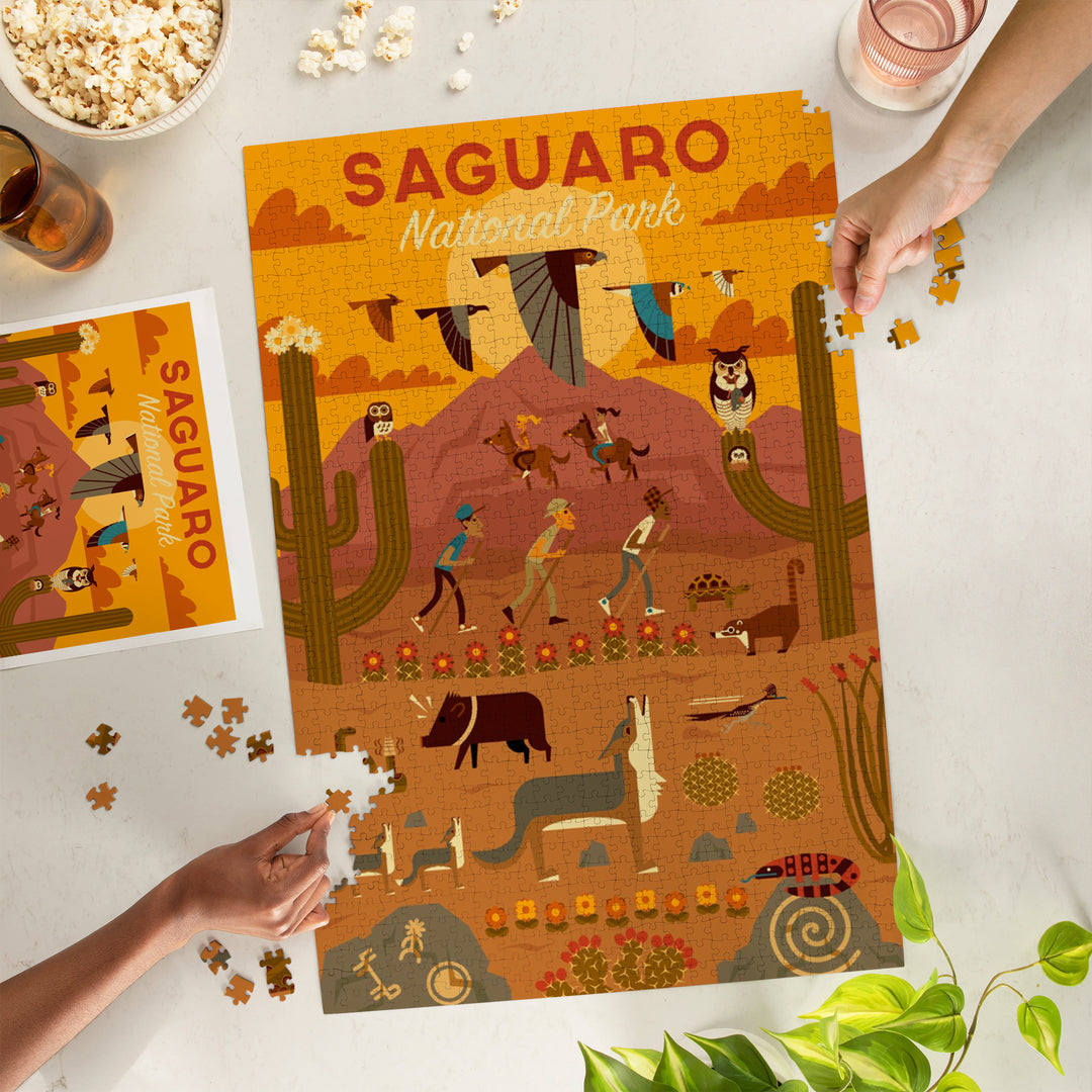 Saguaro National Park, Arizona, Geometric National Park Series, Jigsaw Puzzle Puzzle Lantern Press 