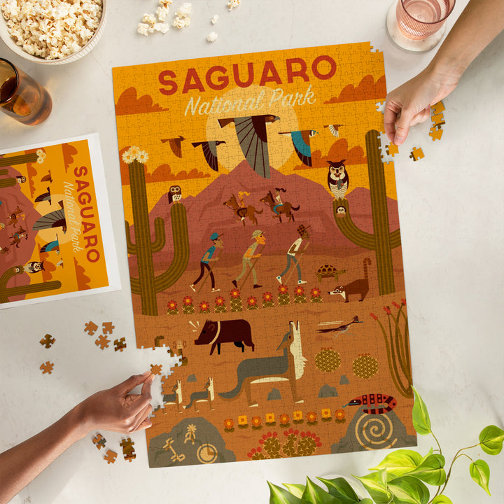 Saguaro National Park, Arizona, Geometric National Park Series, Jigsaw Puzzle Puzzle Lantern Press 