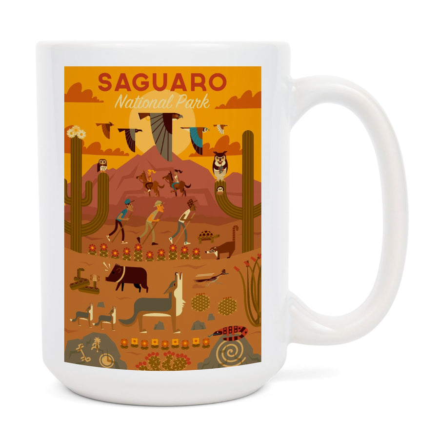 Saguaro National Park, Arizona, Geometric National Park Series, Lantern Press Artwork, Ceramic Mug Mugs Lantern Press 