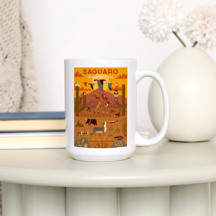 Saguaro National Park, Arizona, Geometric National Park Series, Lantern Press Artwork, Ceramic Mug Mugs Lantern Press 