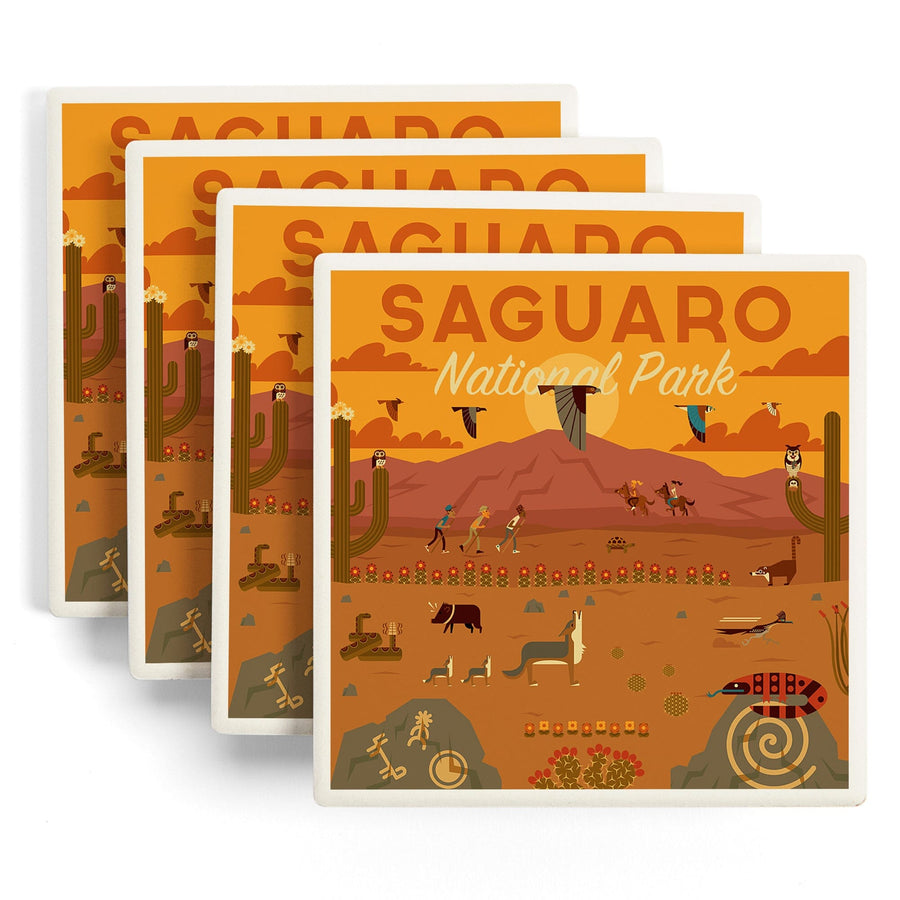 Saguaro National Park, Arizona, Geometric National Park Series, Lantern Press Artwork, Coaster Set Coasters Lantern Press 