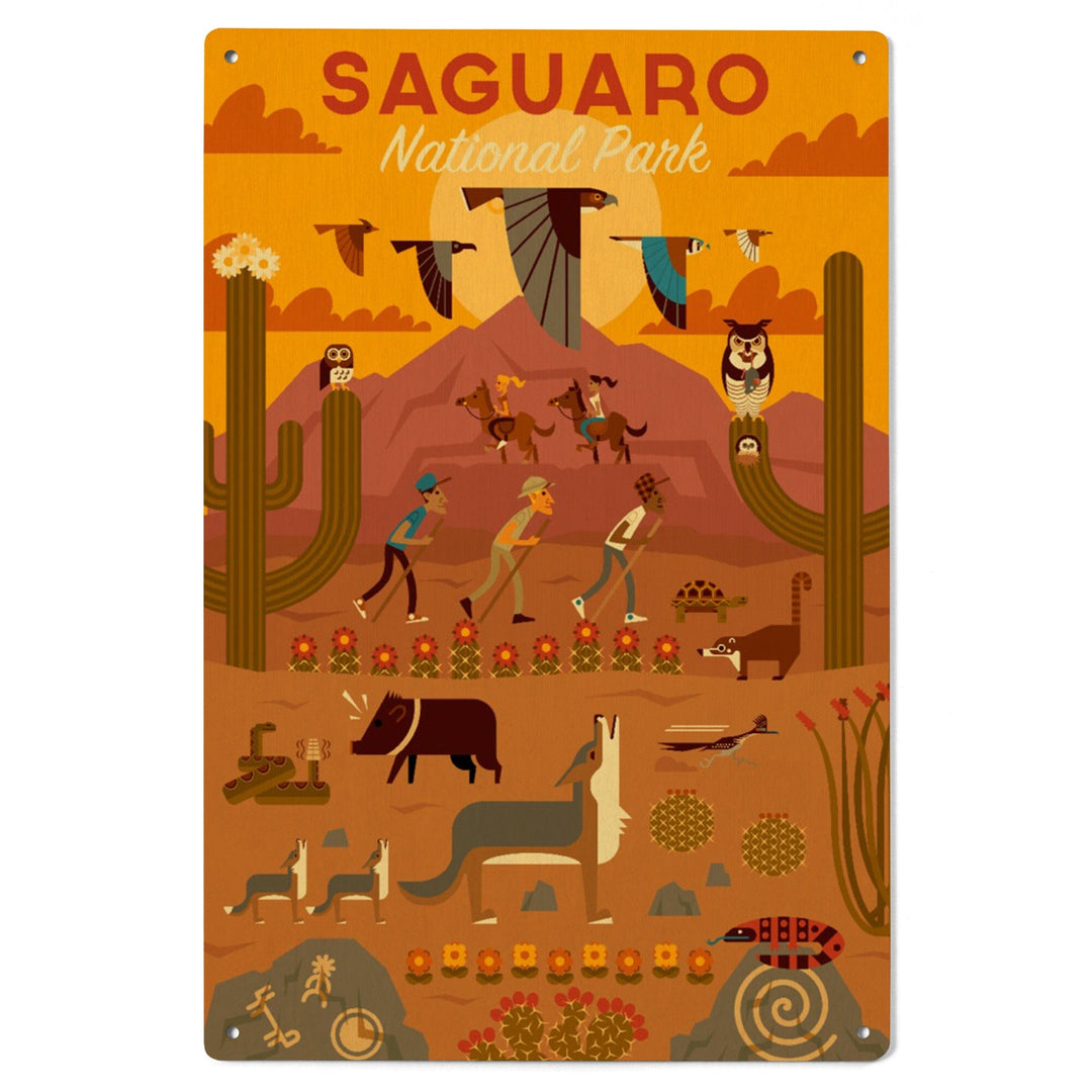 Saguaro National Park, Arizona, Geometric National Park Series, Lantern Press Artwork, Wood Signs and Postcards Wood Lantern Press 