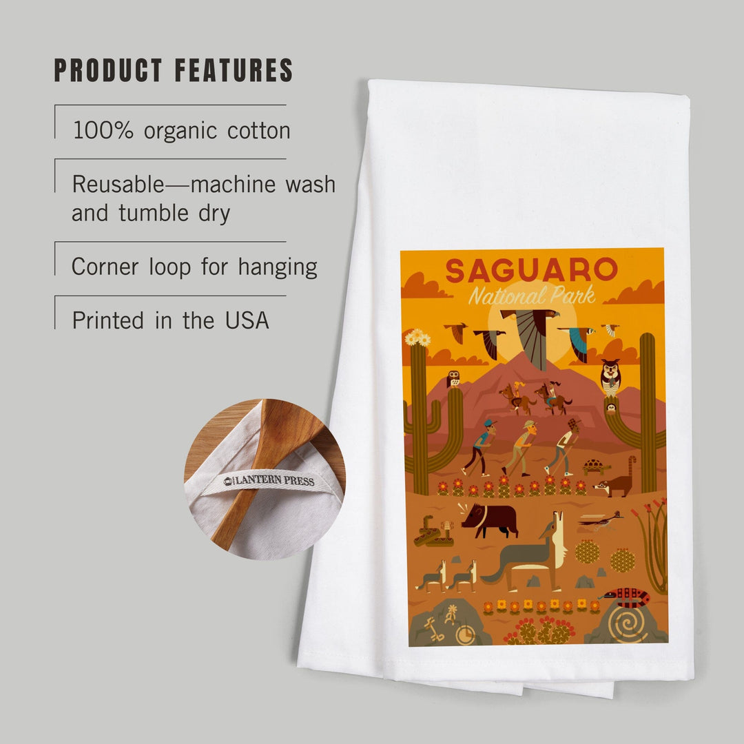 Saguaro National Park, Arizona, Geometric National Park Series, Organic Cotton Kitchen Tea Towels Kitchen Lantern Press 